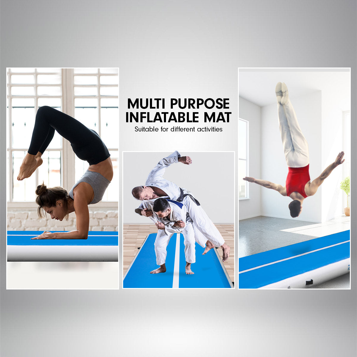 4m x 1m Air Track Inflatable Tumbling Gymnastics Mat - Blue White