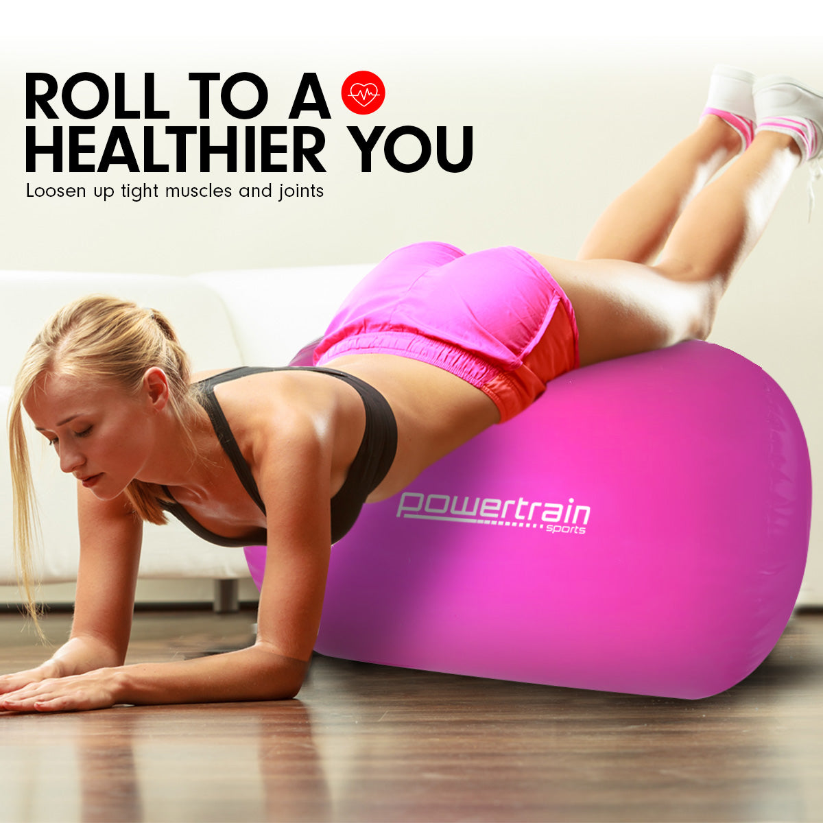 Inflatable Gymnastics Air Barrel Exercise Roller 120cm x 75cm - Pink