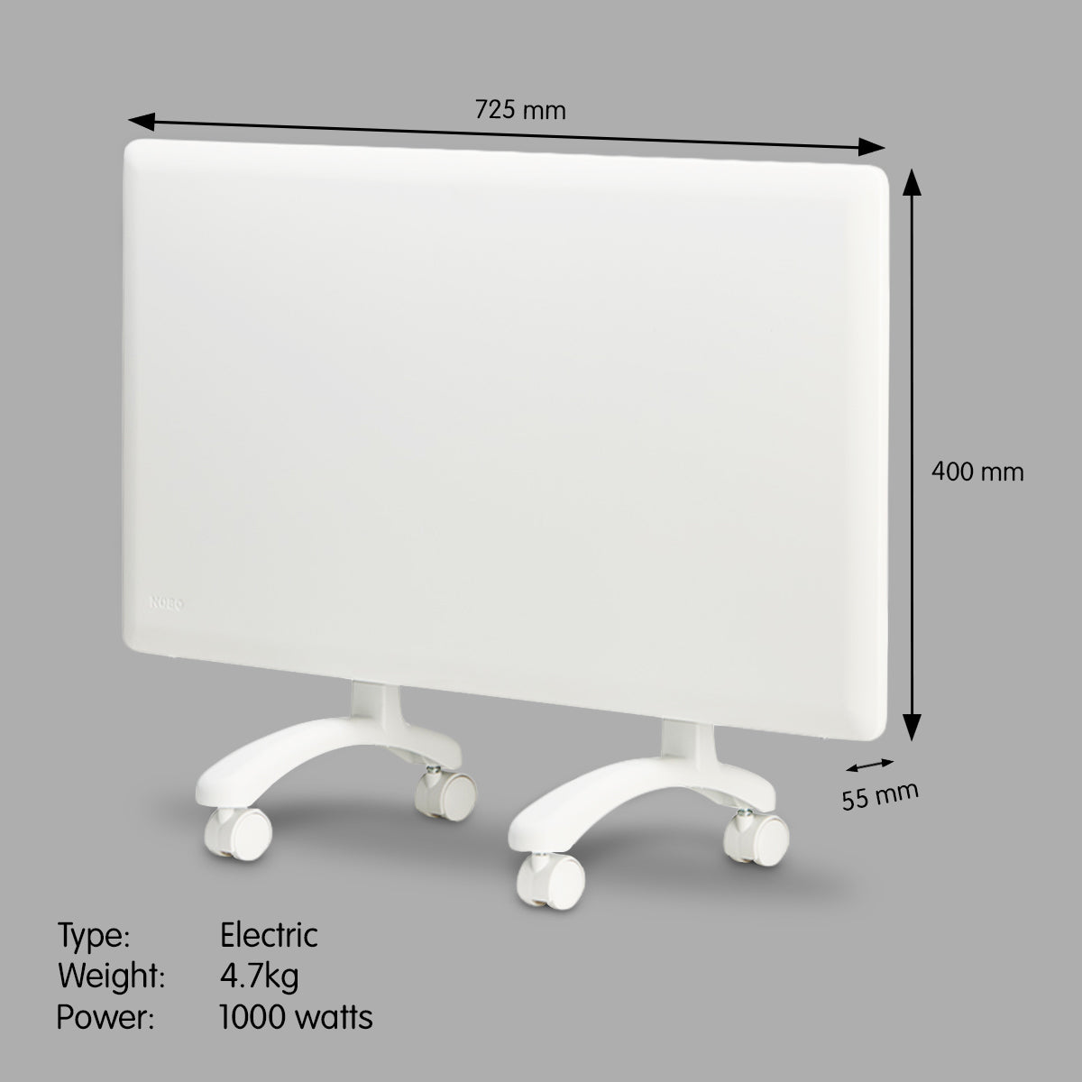Nobo 1000W NTL4S10-FS40 Electric Panel Heater Thermostat & Castors