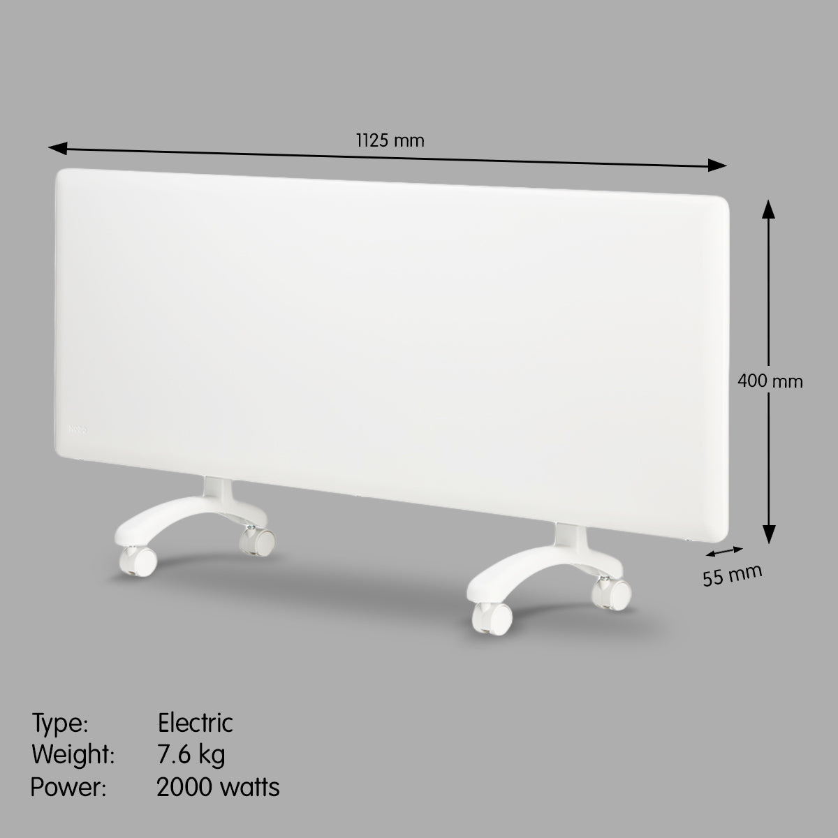 Nobo 2000W NTL4S20-FS40 Electric Panel Heater Thermostat & Castors