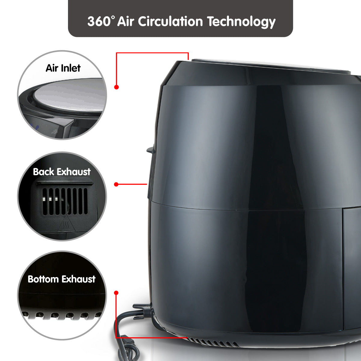 Pronti 7.2L 1800W Air Fryer Cooker Kitchen Oven Black