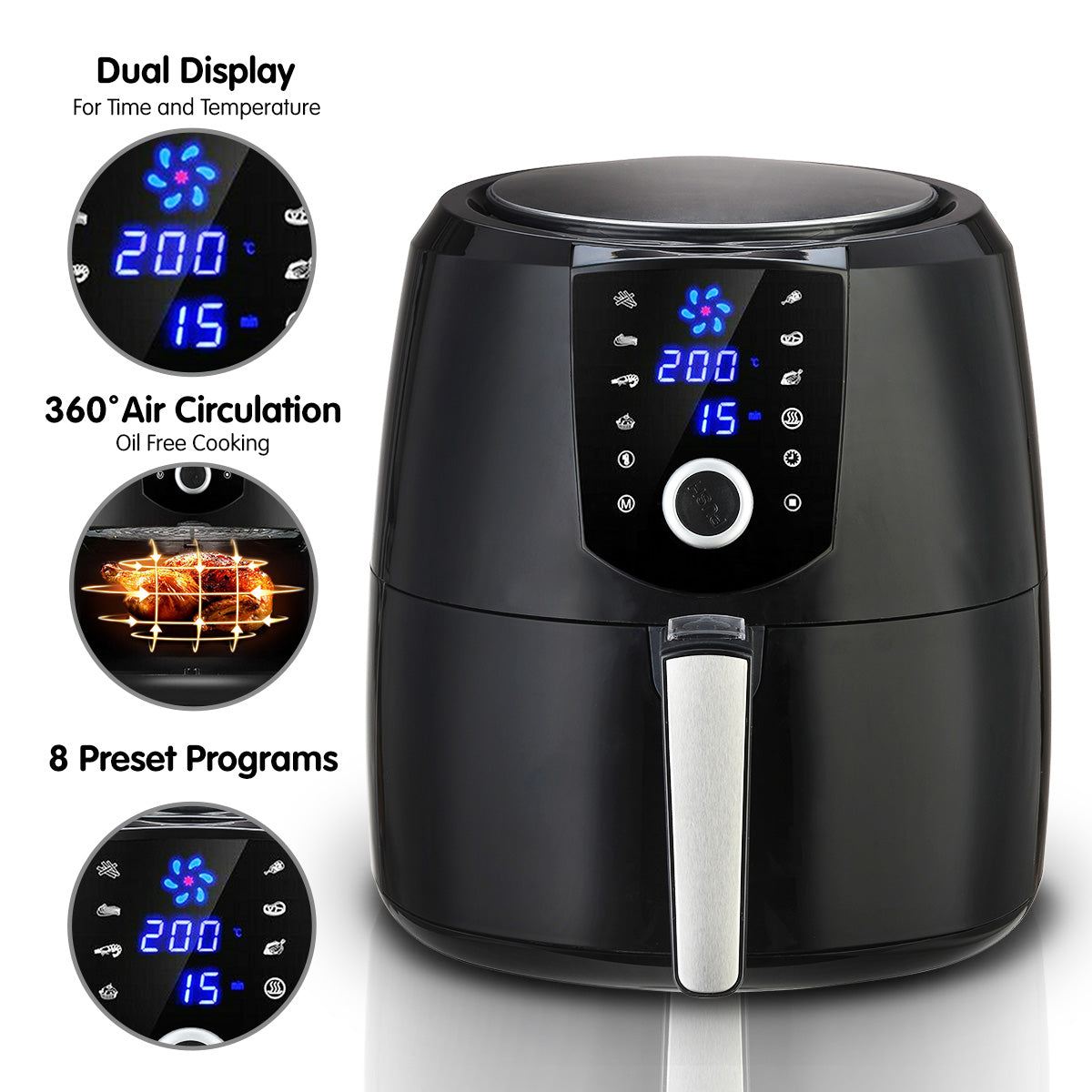 Pronti 7.2L 1800W Air Fryer Cooker Kitchen Oven Black