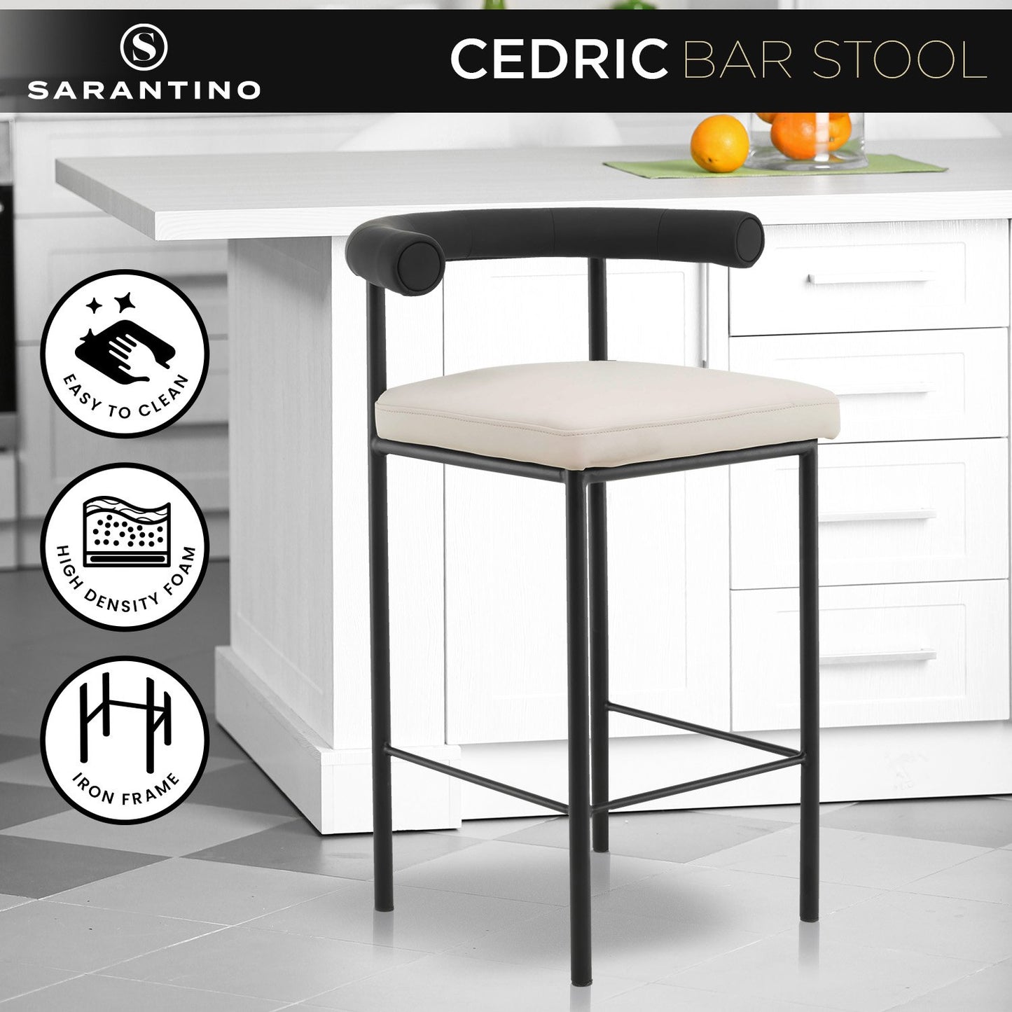 Sarantino Cedric Kitchen Bar Stool - Black and Beige