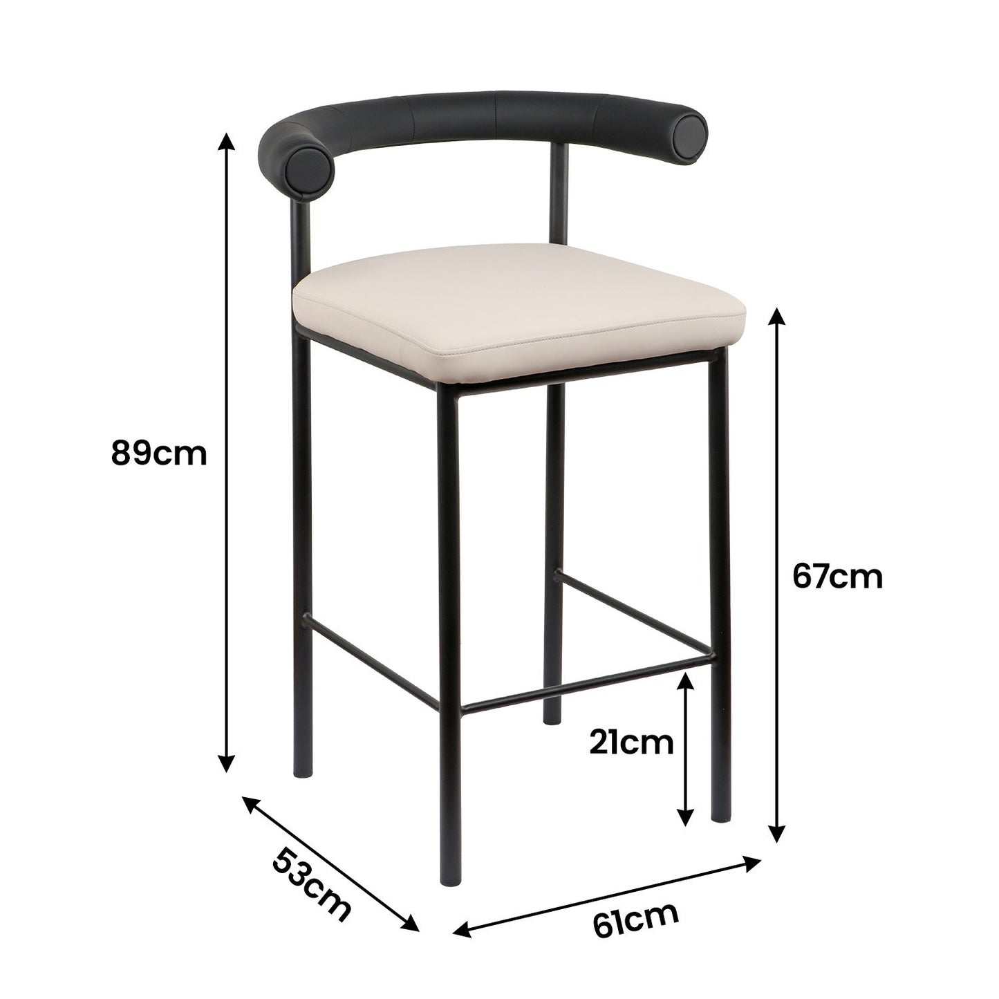 Sarantino Cedric Kitchen Bar Stool - Black and Beige