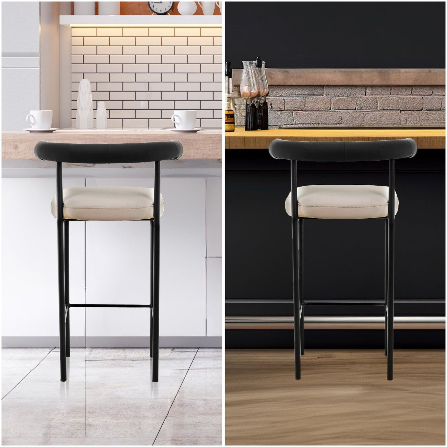 Sarantino Cedric Kitchen Bar Stool - Black and Beige