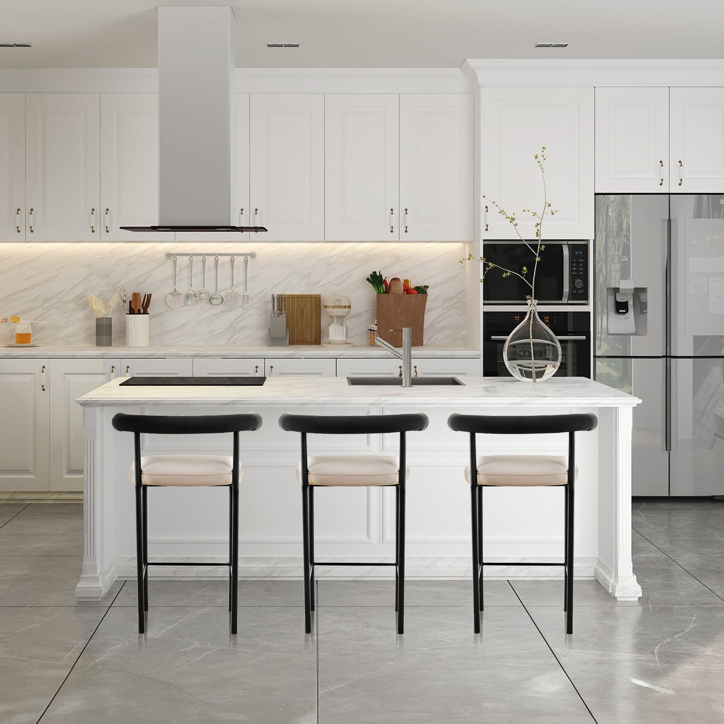Sarantino Cedric Kitchen Bar Stool - Black and Beige