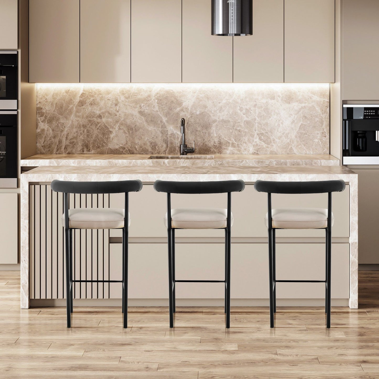 Sarantino Cedric Kitchen Bar Stool - Black and Beige