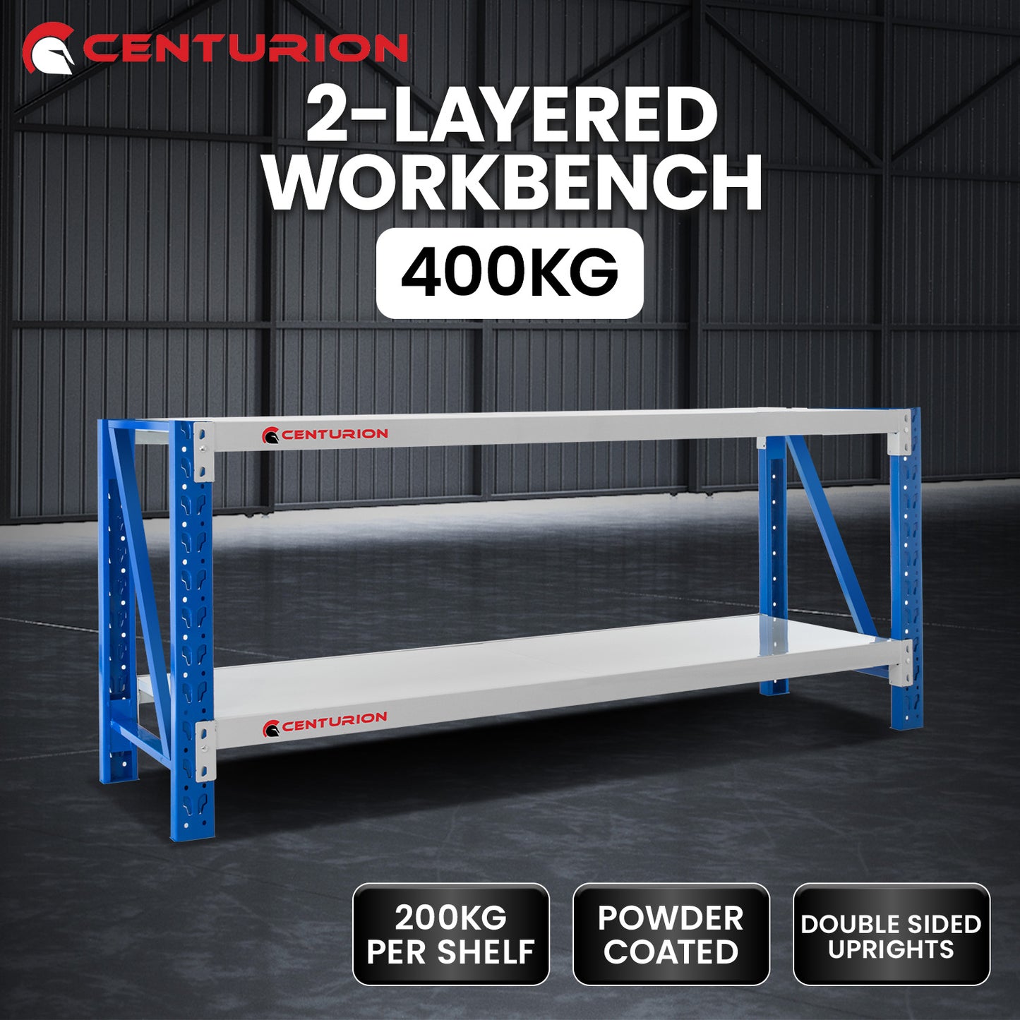 Centurion 2 Layers Work Bench 2m 400kg - Grey Blue