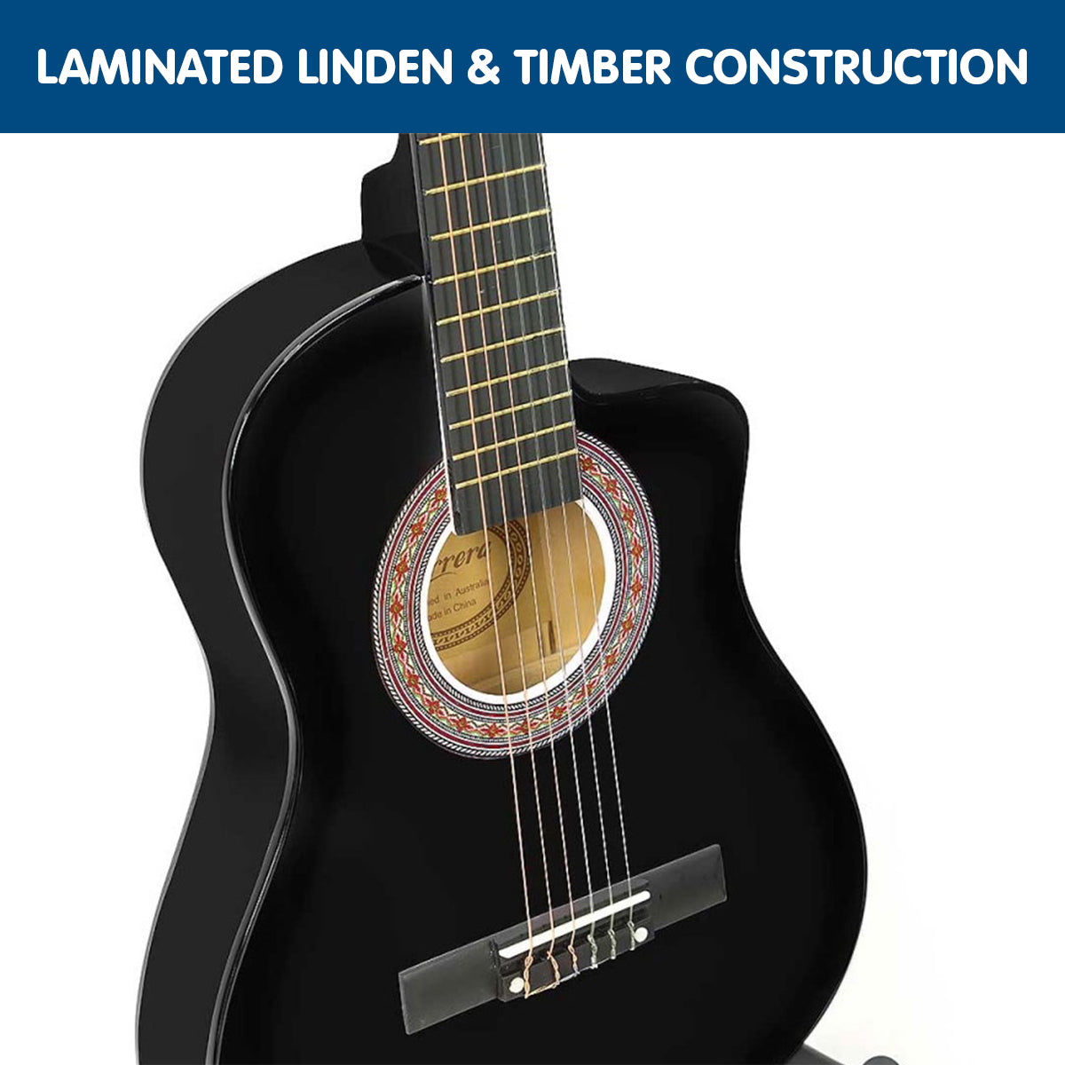 Karrera 38in Acoustic Guitar with Pick Guard Steel String Bag - Black