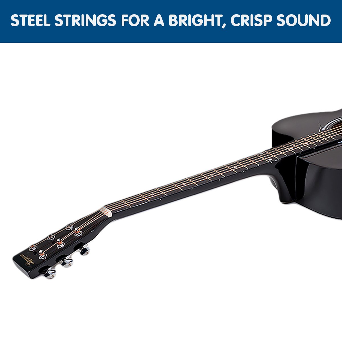 Karrera 38in Acoustic Guitar with Pick Guard Steel String Bag - Black