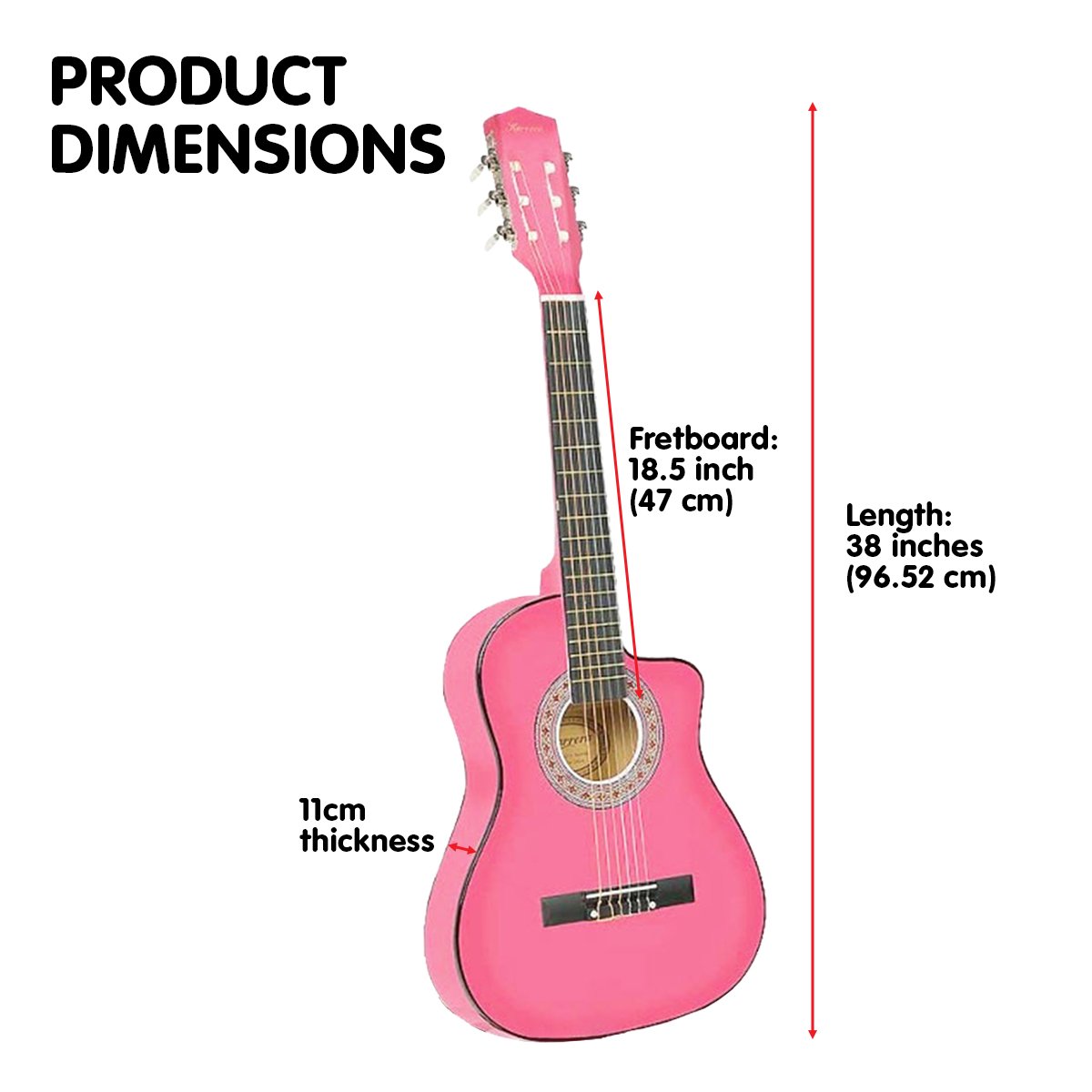 38in Cutaway Acoustic Guitar with guitar bag - Pink