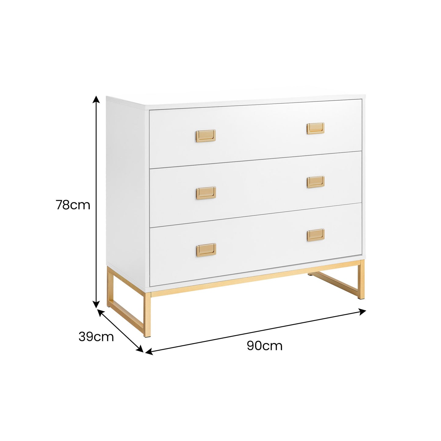 Sarantino Amara Chest of Drawers Tallboy Dresser - White/Gold