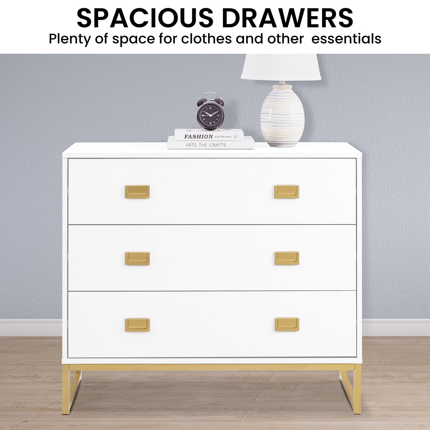 Sarantino Amara Chest of Drawers Tallboy Dresser - White/Gold
