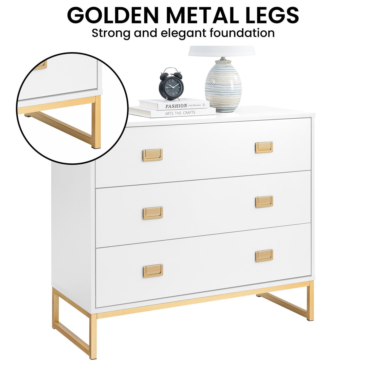 Sarantino Amara Chest of Drawers Tallboy Dresser - White/Gold