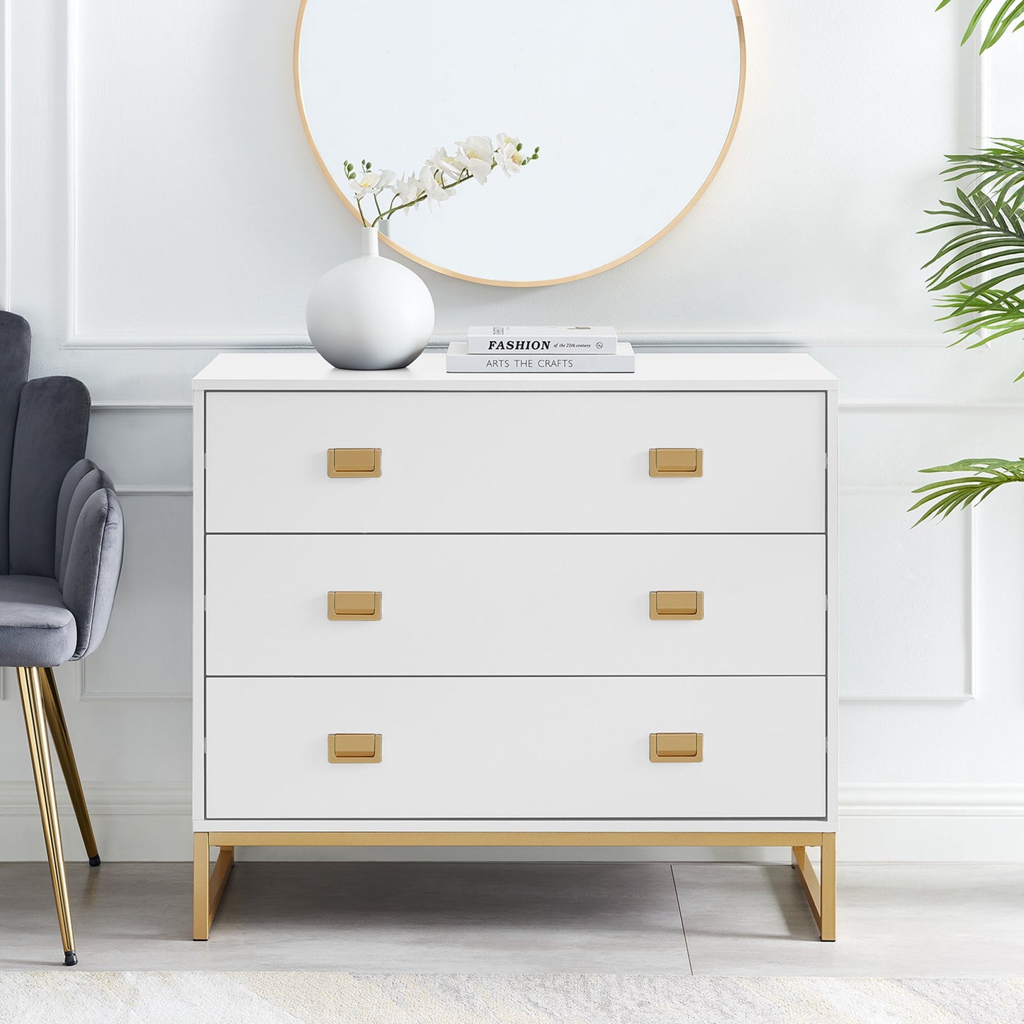 Sarantino Amara Chest of Drawers Tallboy Dresser - White/Gold