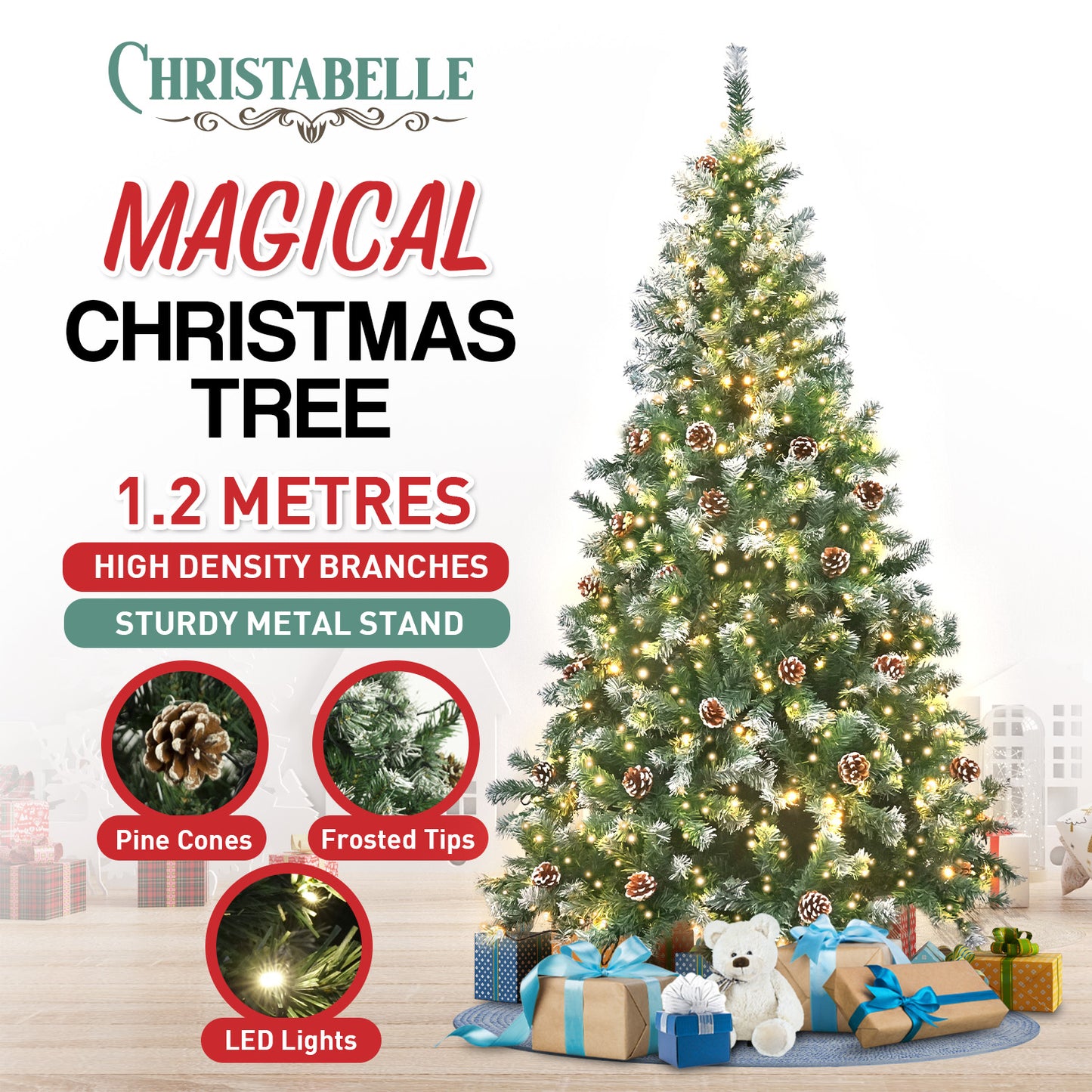 Christabelle 1.2m Pre Lit LED Christmas Tree with Pine Cones
