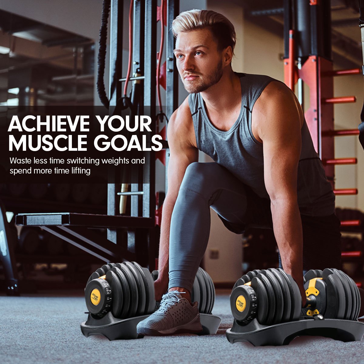48kg Powertrain Adjustable Dumbbell Home Gym Set Gold