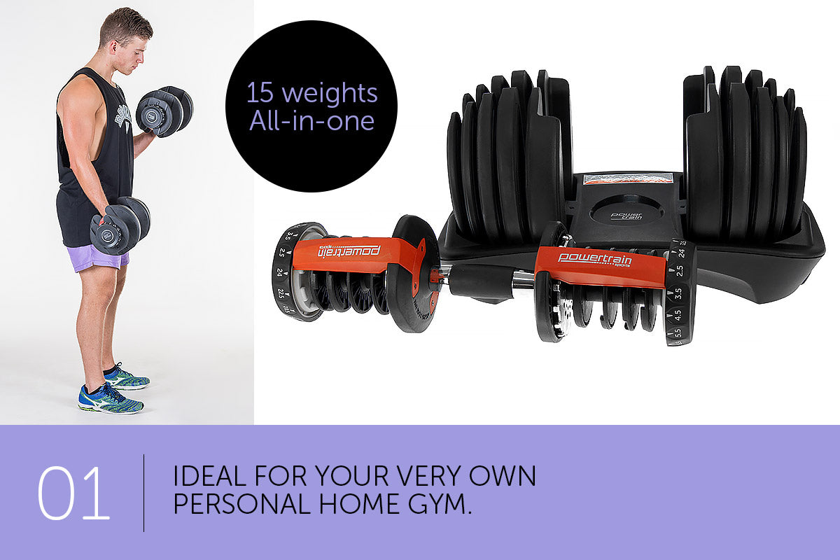 48kg Powertrain Adjustable Dumbbell Home Gym Set