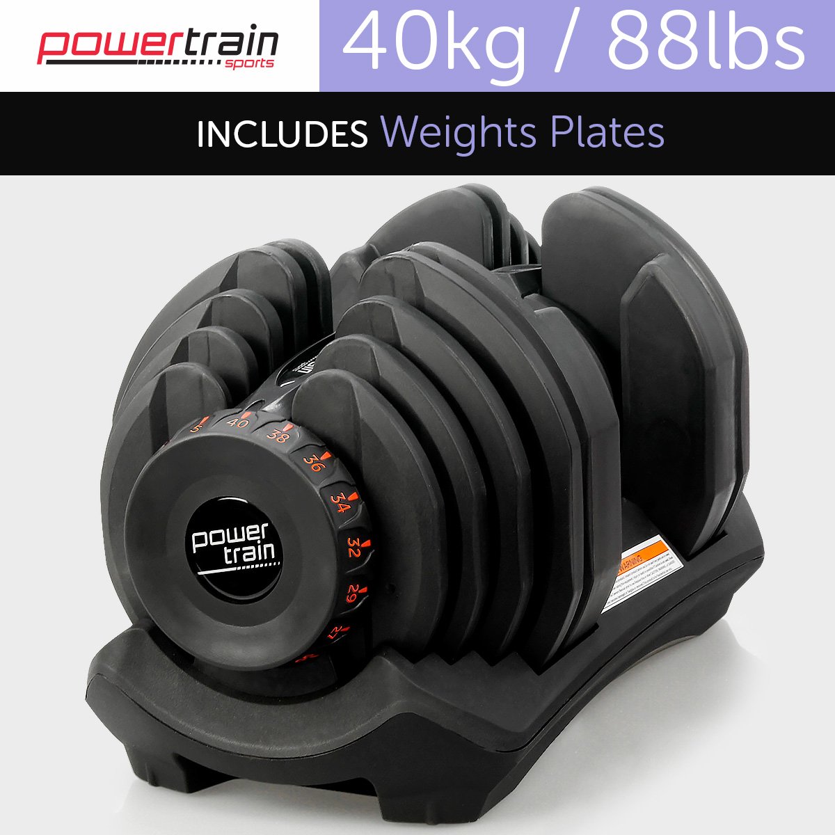 1x 40kg Powertrain Adjustable Dumbbell