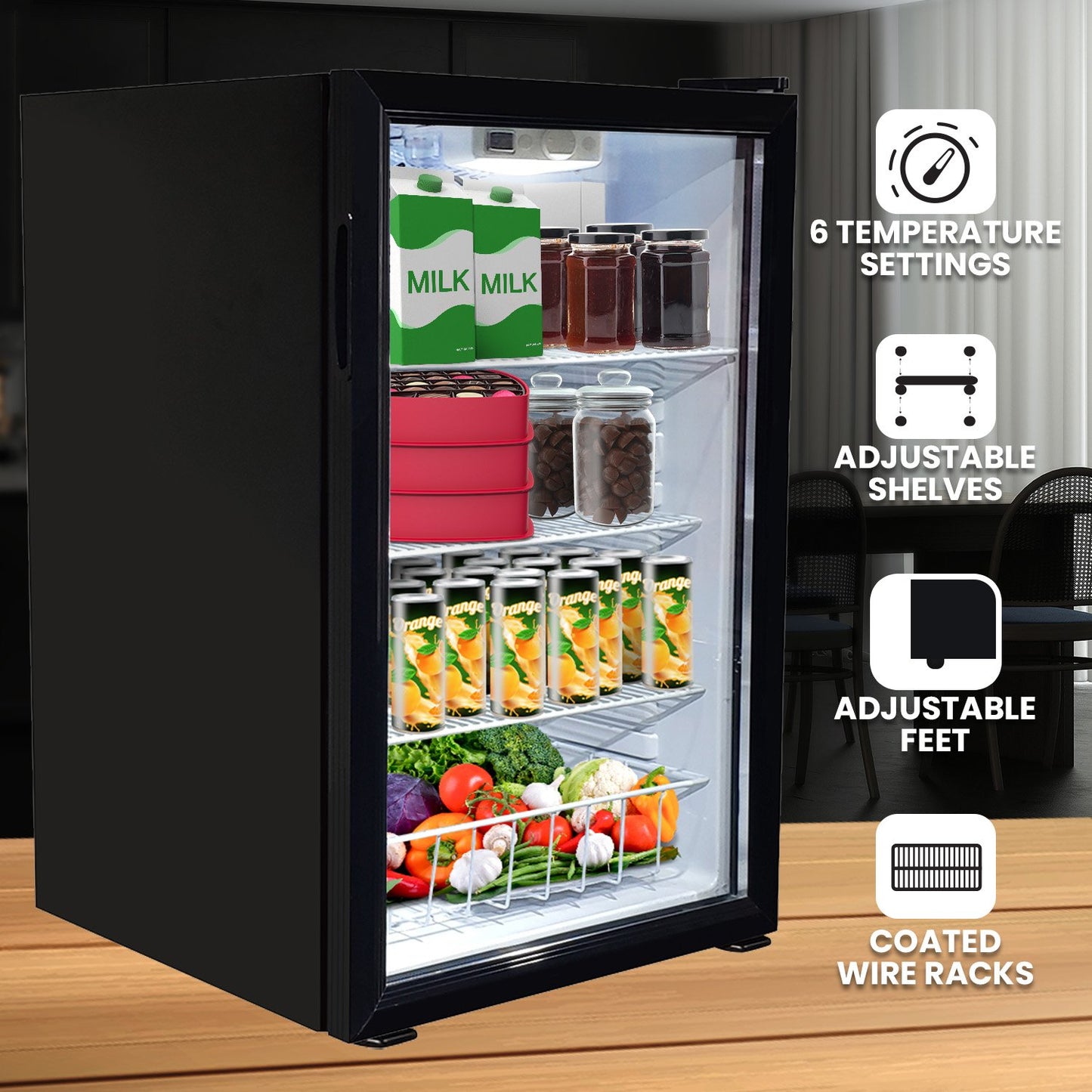 Kolner 130L Mini Bar Fridge Glass Door Beverage Cooler Refrigerator