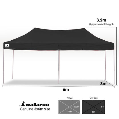 Gazebo Tent Marquee 3x6m PopUp Outdoor Wallaroo Black