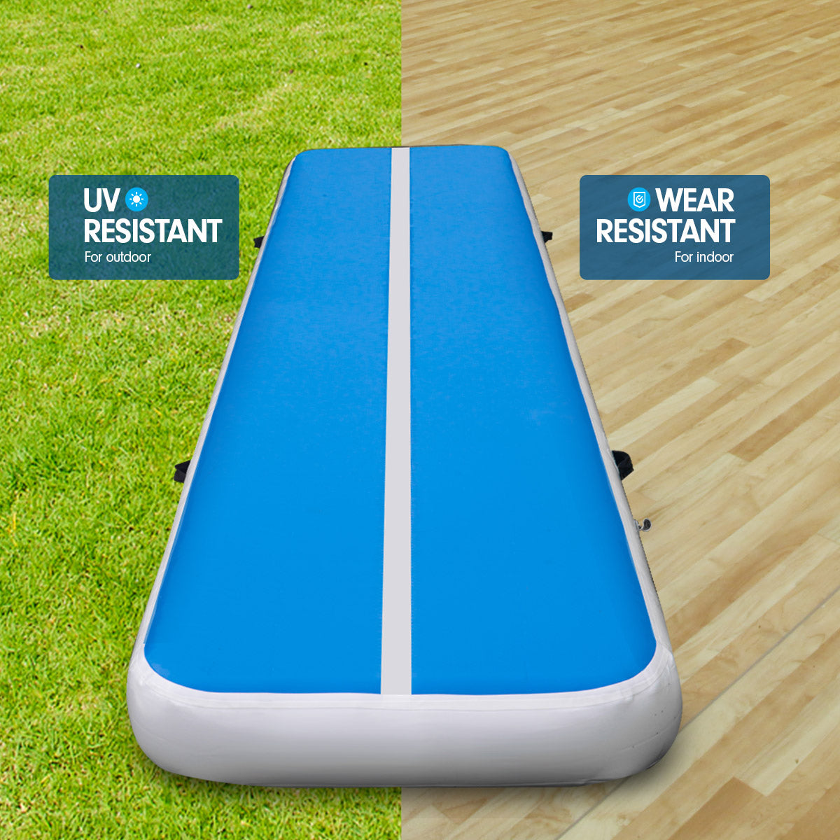 4m x 2m Air Track Gymnastics Mat Tumbling Exercise - Blue White