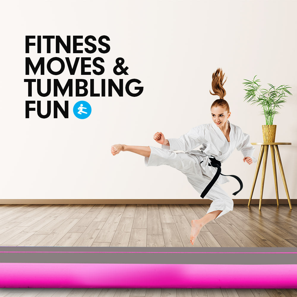 7m x 1m Air Track Inflatable Gymnastics Mat Tumbling - Grey Pink