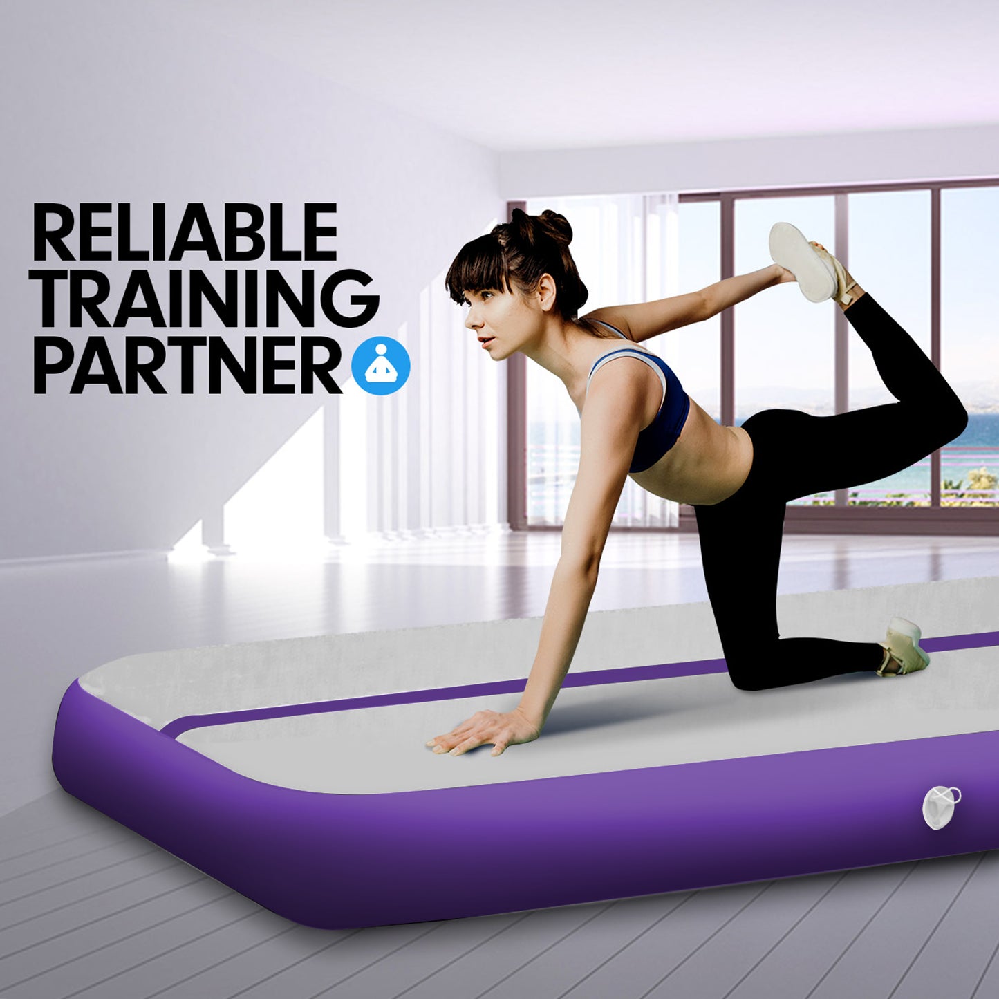 4m x 1m Air Track Inflatable Tumbling Mat Gymnastics - Purple Grey