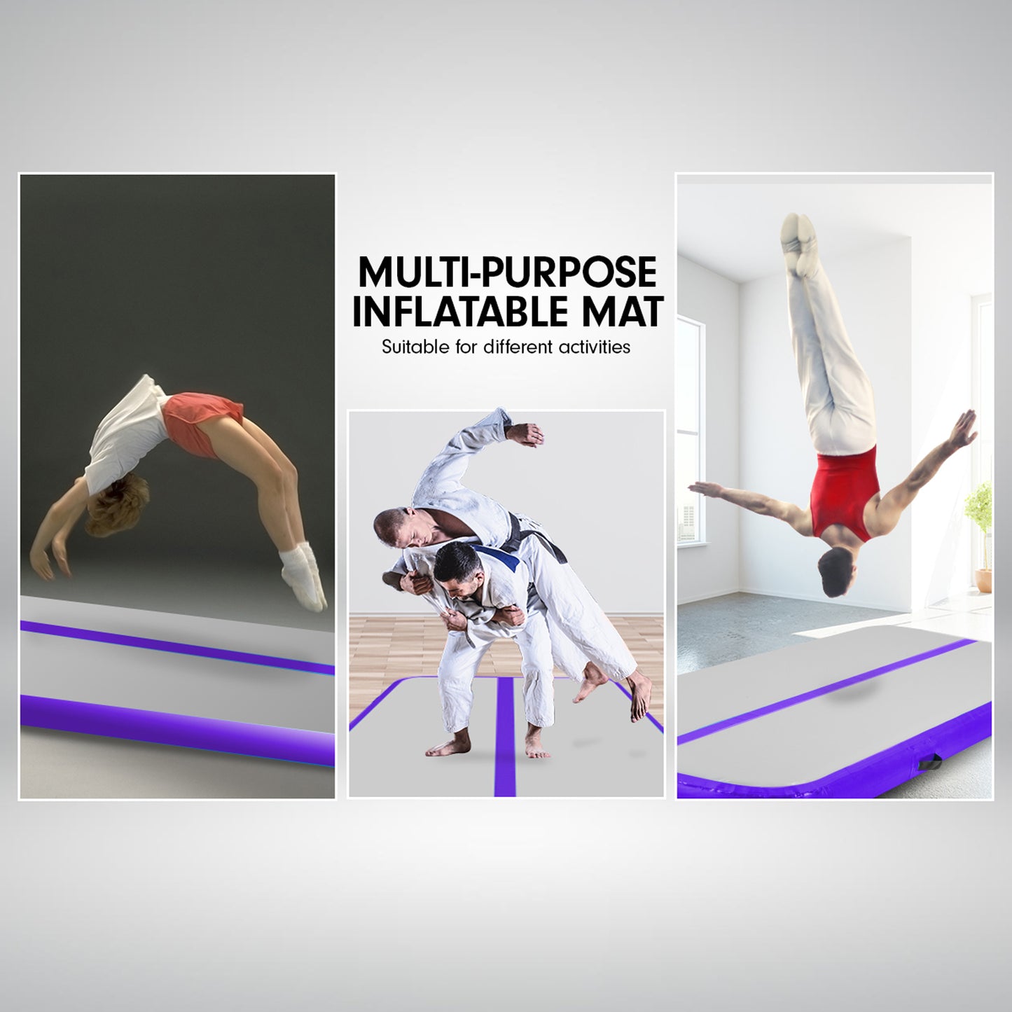 4m x 1m Air Track Inflatable Tumbling Mat Gymnastics - Purple Grey