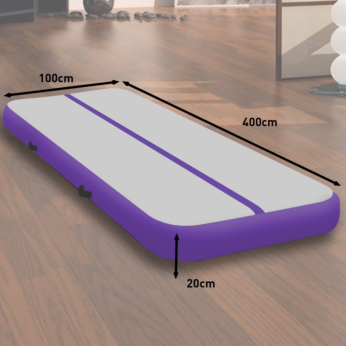 4m x 1m Air Track Inflatable Tumbling Mat Gymnastics - Purple Grey