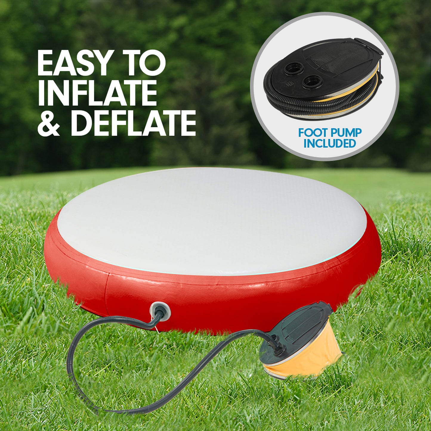 Powertrain 1m Airtrack Spot Round Inflatable Gymnastics Tumbling Mat with Pump - Red