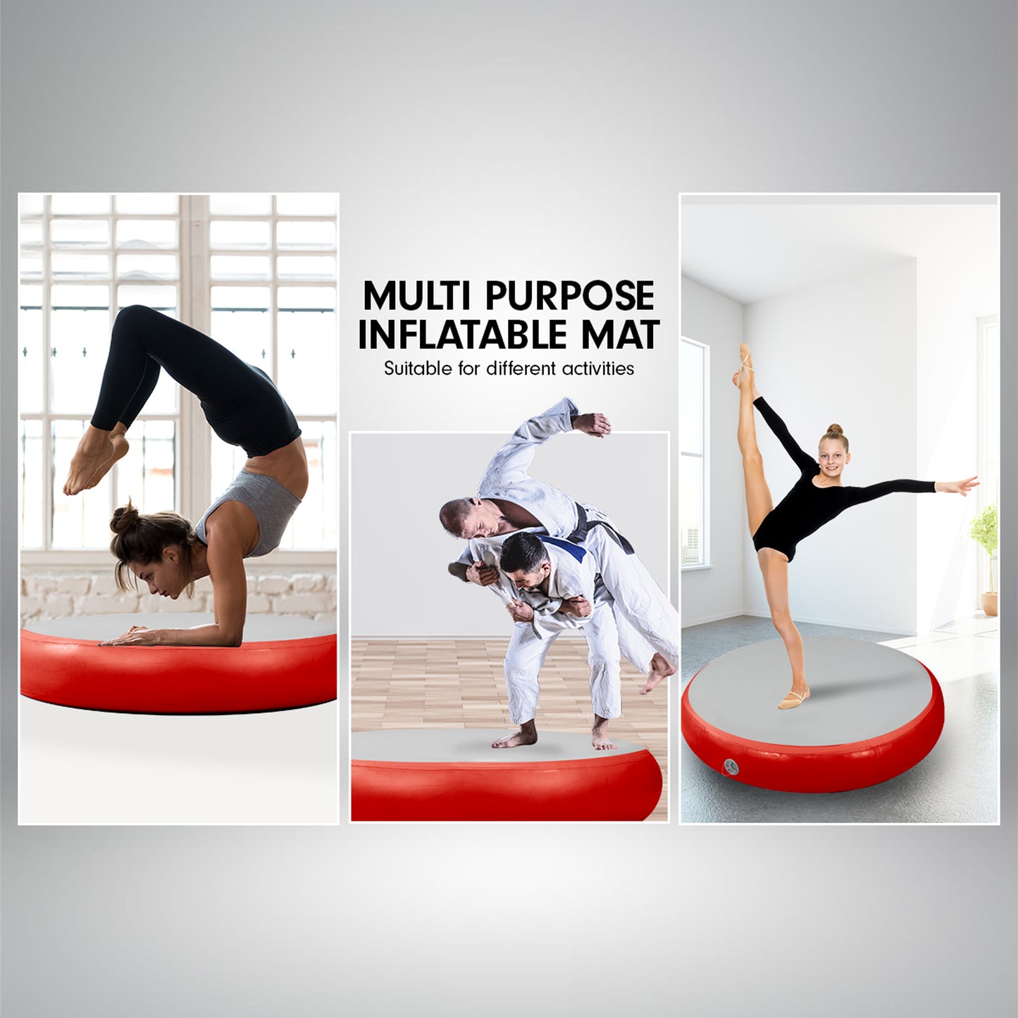 Powertrain 1m Airtrack Spot Round Inflatable Gymnastics Tumbling Mat with Pump - Red