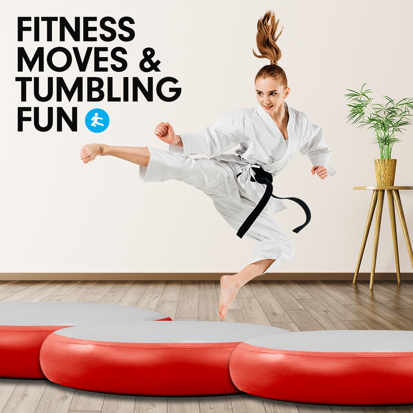 Powertrain 1m Airtrack Spot Round Inflatable Gymnastics Tumbling Mat with Pump - Red
