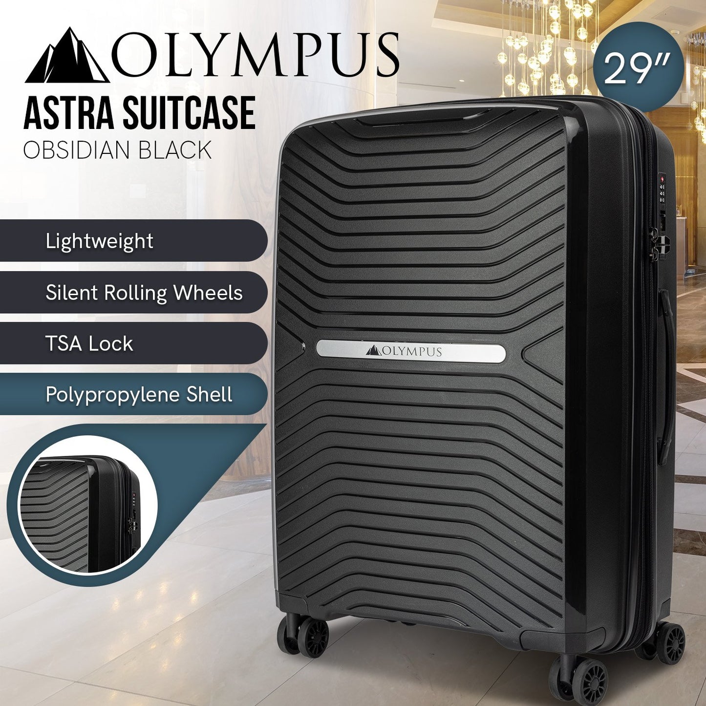 Olympus Astra 29in Lightweight Hard Shell Suitcase - Obsidian Black