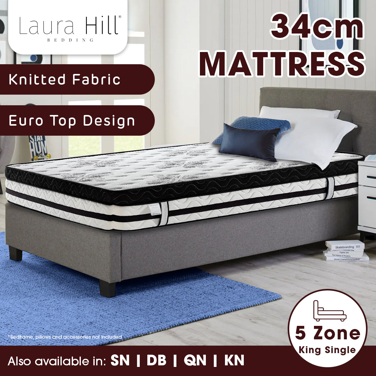Laura Hill King Single Mattress with Euro Top - 34cm