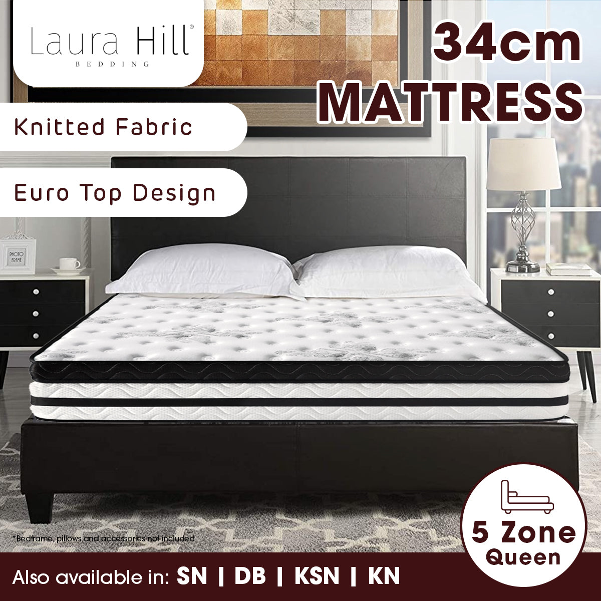 Laura Hill Queen Mattress with Euro Top - 34cm