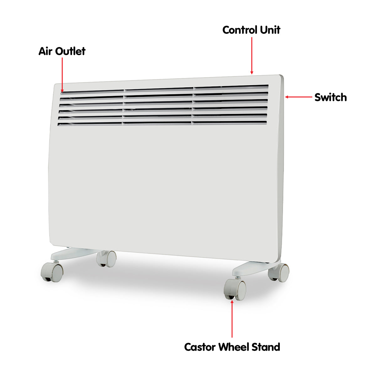 Levante NDM-15WT 1500W Electric Panel Heater Wifi Thermostat Castors