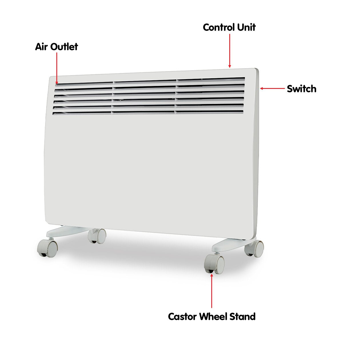Levante NDM-15WT 1500W Electric Panel Heater Wifi Thermostat Castors