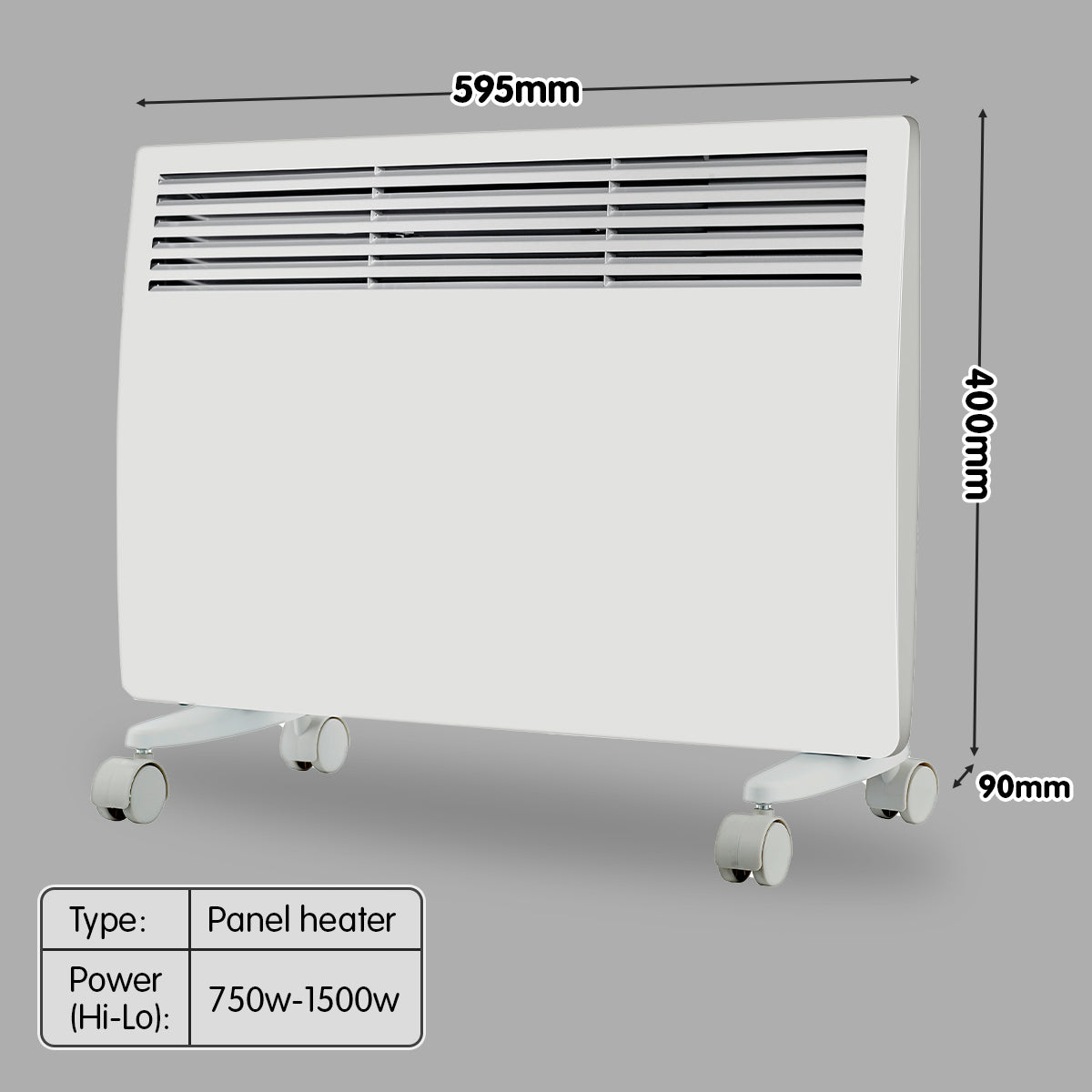 Levante NDM-15WT 1500W Electric Panel Heater Wifi Thermostat Castors