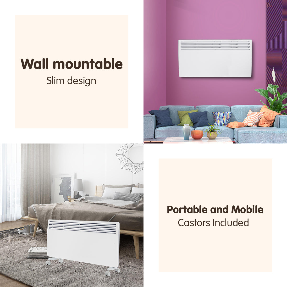 Levante NDM-20WT 2000W Electric Panel Heater Wifi Thermostat Castors