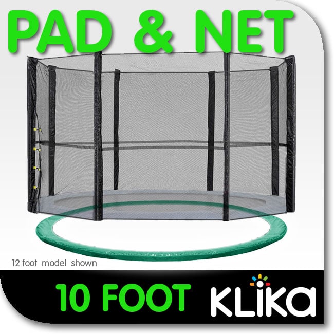 10ft Trampoline Replacement Safety Pad and Net Round 8 Poles Green