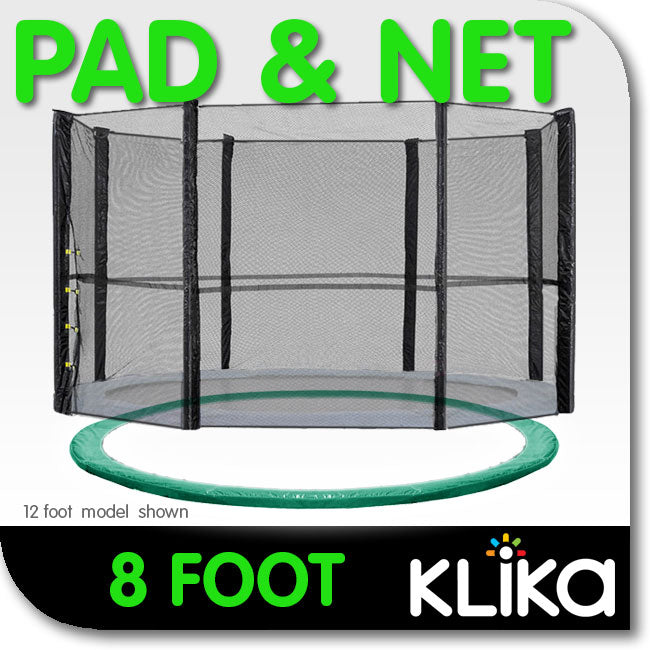 08ft Trampoline Replacement Safety Pad and Net Round 6 Poles Green