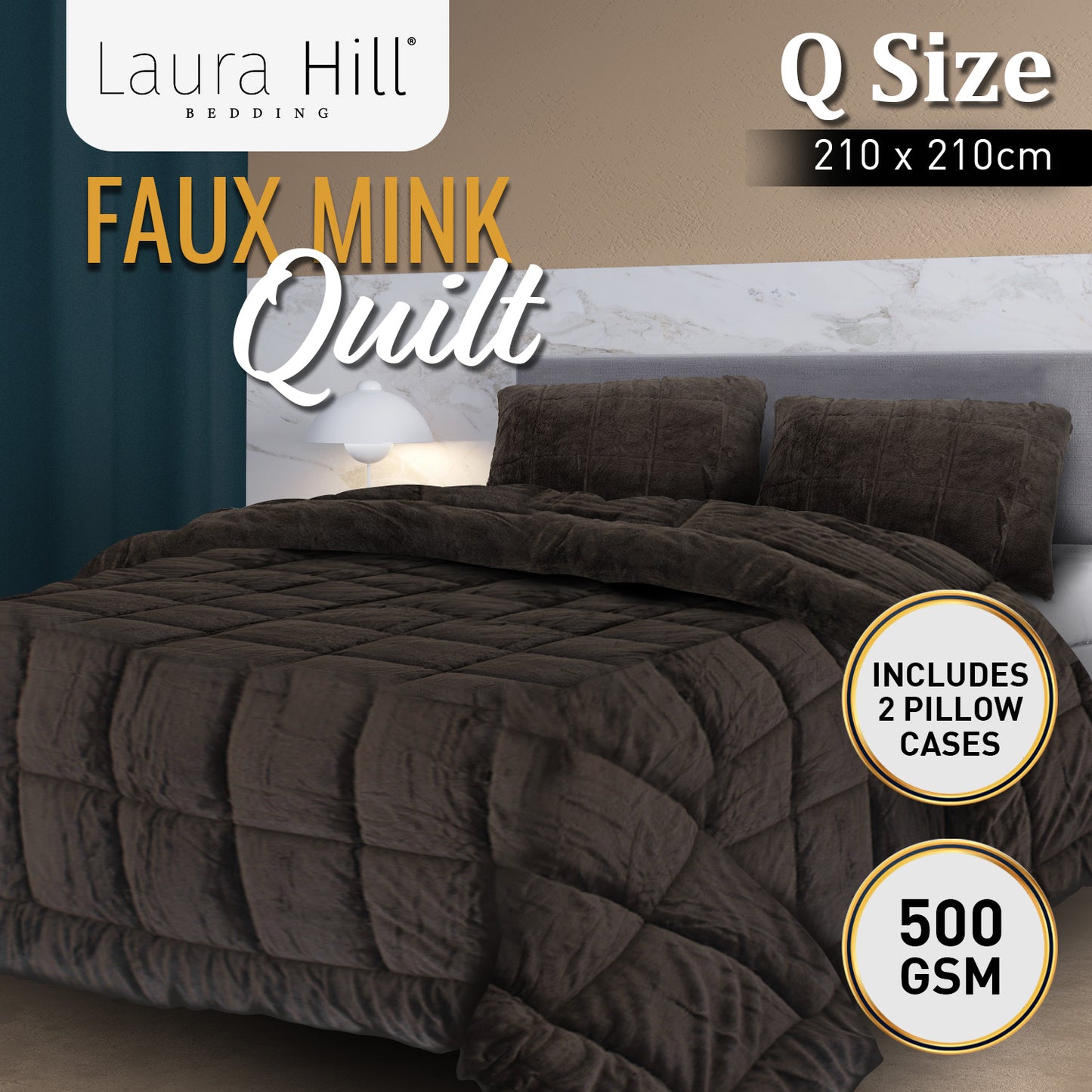 Laura Hill 500GSM Faux Mink Quilt Comforter Doona - Queen