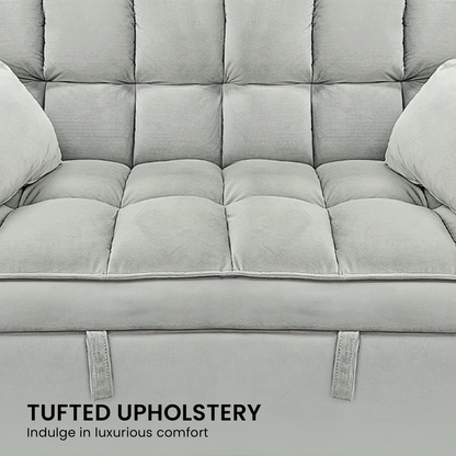 Sarantino Tufted 2-Seater Velvet Sofa Bed - Light Grey