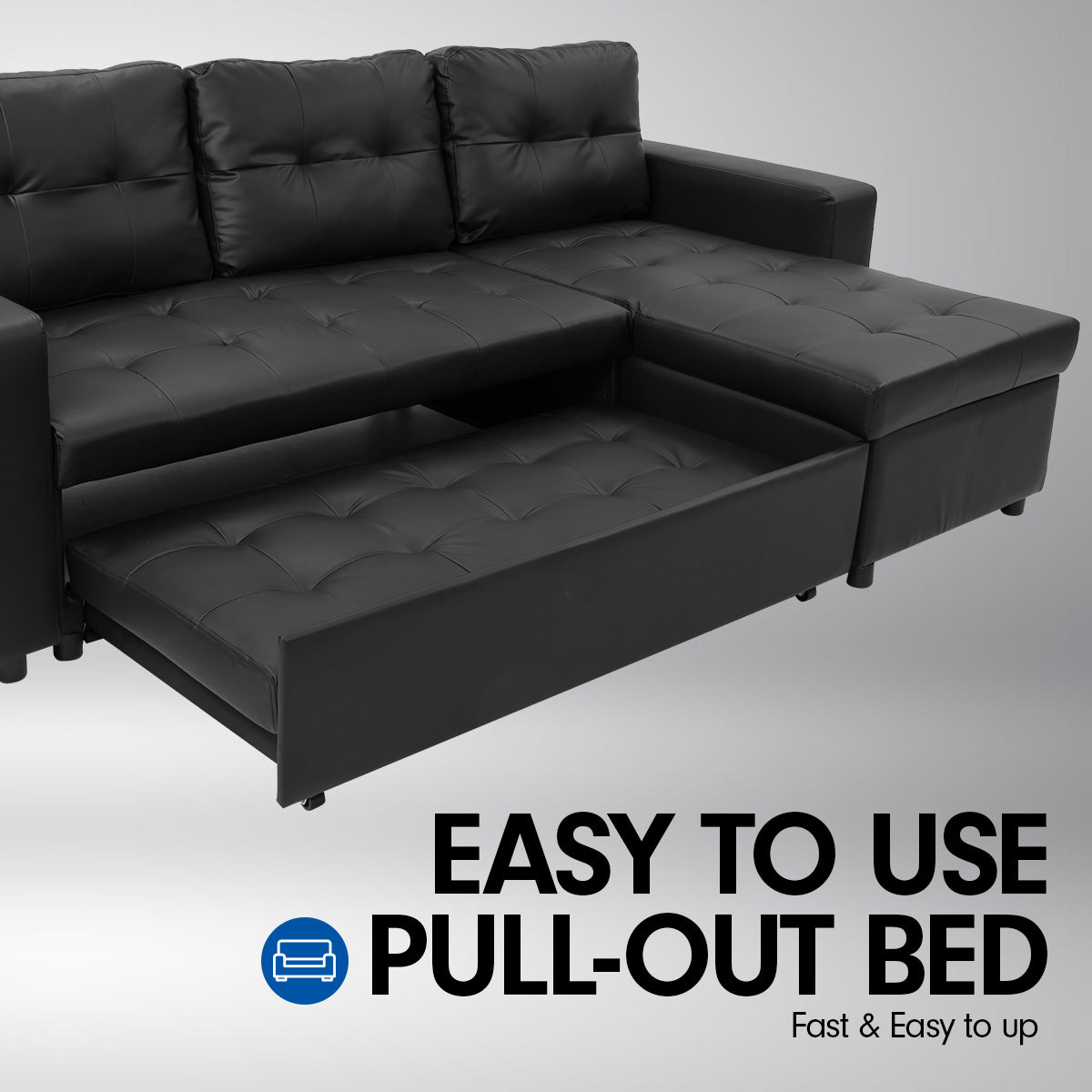 Sarantino Corner Sofa Bed Storage Chaise Couch Faux Leather Black