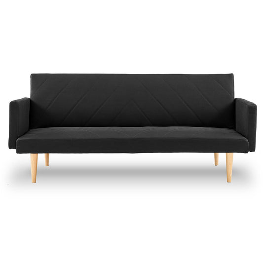 Sarantino 3-Seater Faux Linen Sofa Bed Couch - Black