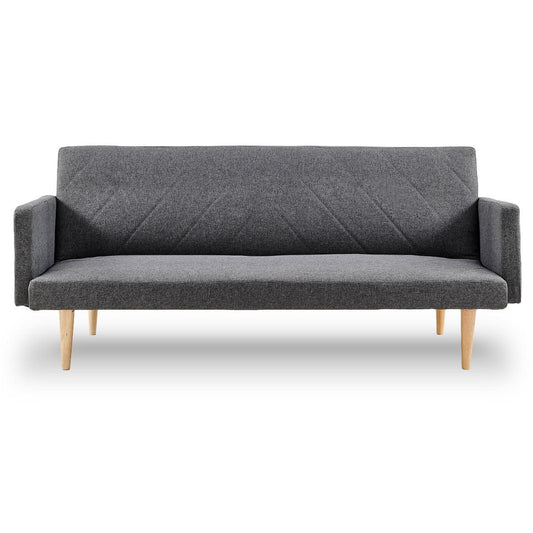 Sarantino 3-Seater Faux Linen Sofa Bed Couch - Dark Grey