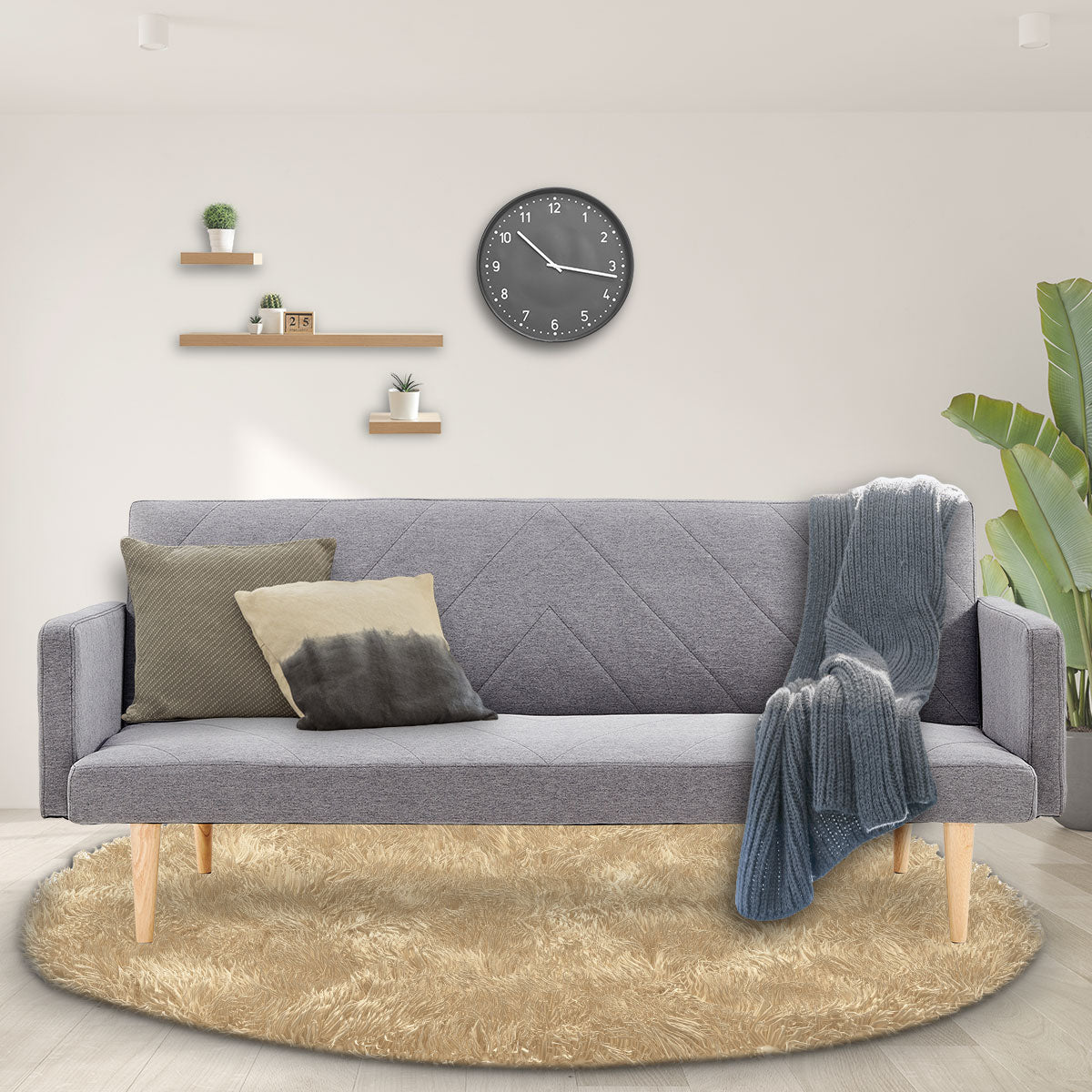 Sarantino 3 Seater Modular Linen Fabric Sofa Bed Couch Light Grey