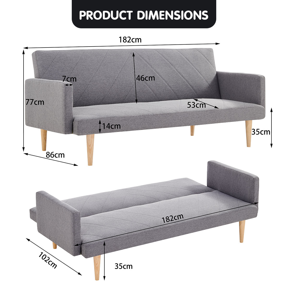 Sarantino 3 Seater Modular Linen Fabric Sofa Bed Couch Light Grey