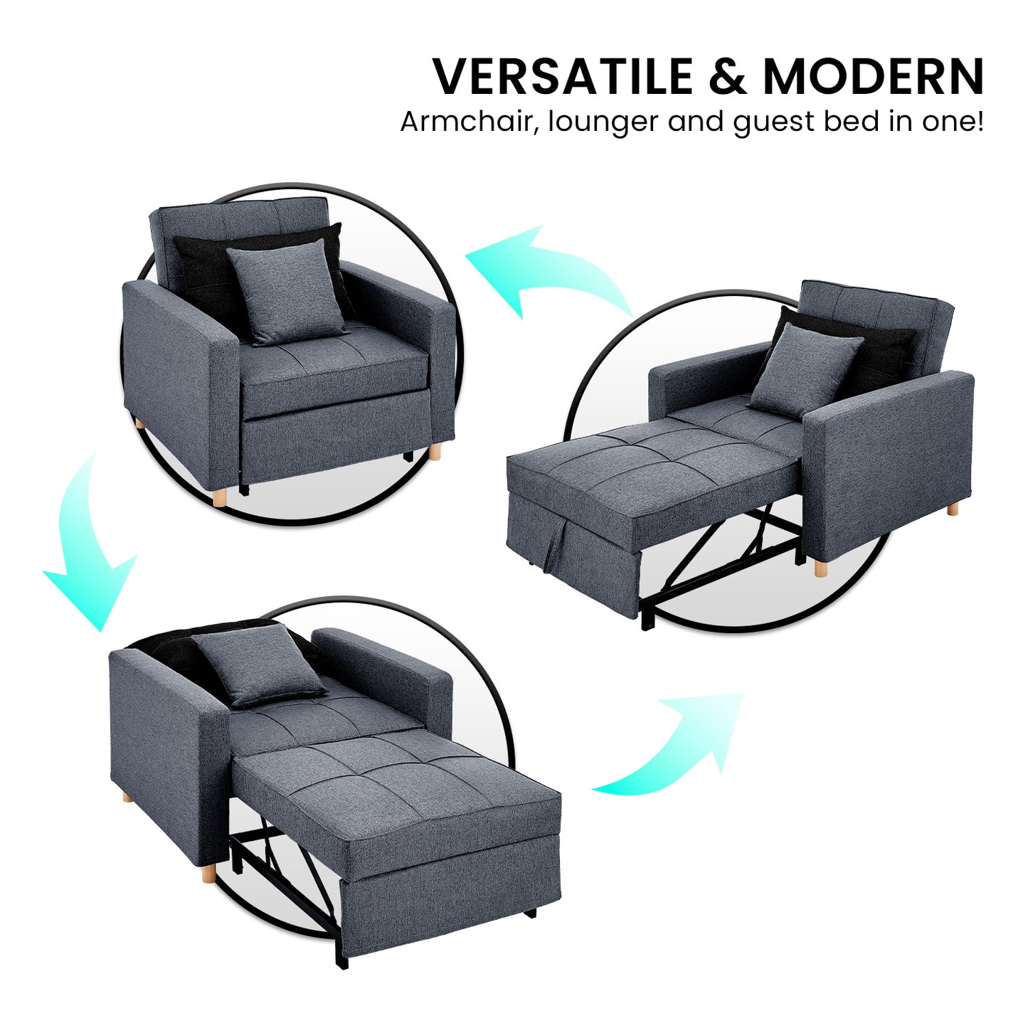 Suri 3-in-1 Convertible Lounge Chair Bed by Sarantino - Blue